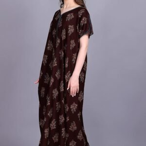 Women's Alpine Botanical Leaves Print Maxi Nightgown with Pocket
