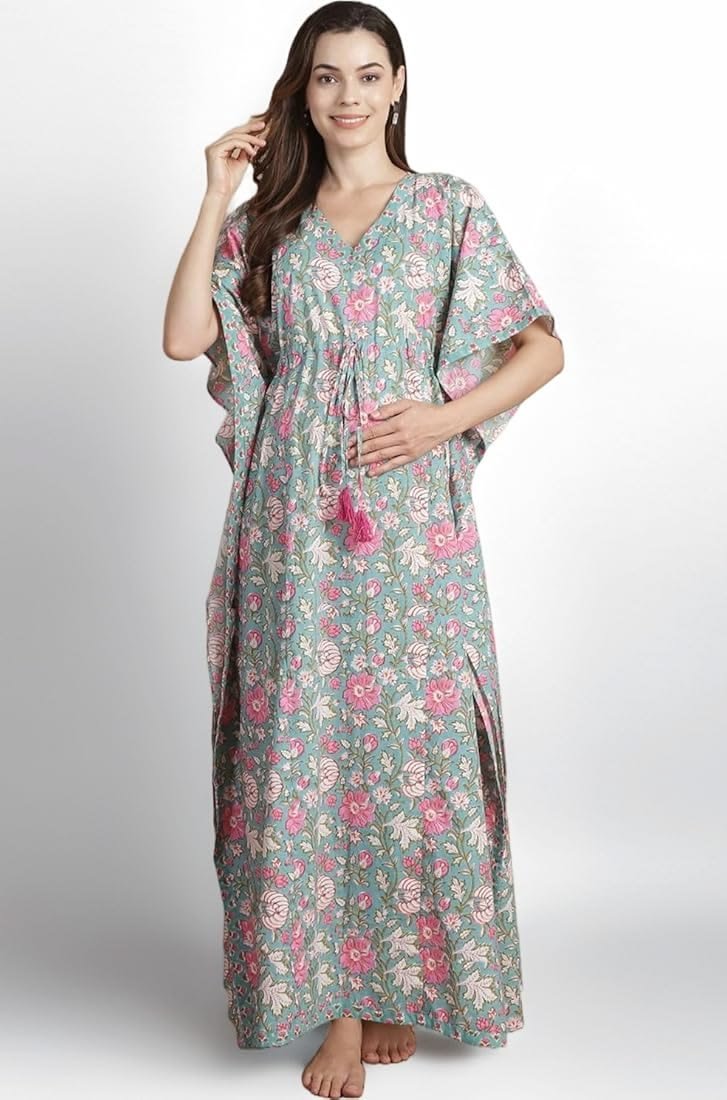Deal_ Secret Wish Light Green Floral Cotton Maternity & Feeding Kaftan for Women _ Loose Fit Nursing Nighty with Zipper _ Calf Length Pregnancy Night Dress for New Moms Deal_ Secret Wish Light Green Floral Cotton Maternity & Feeding Kaftan for Women _ Loose Fit Nursing Nighty with Zipper _ Calf Length Pregnancy Night Dress for New Moms