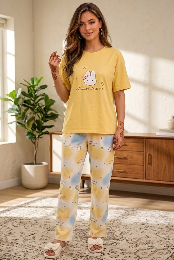 Yellow Korean Night Suit Under ₹599 🔥 Cute Printed Cotton Pyjama Set for Women 😍 Yellow Korean Night Suit Under ₹599 🔥 Cute Printed Cotton Pyjama Set for Women 😍